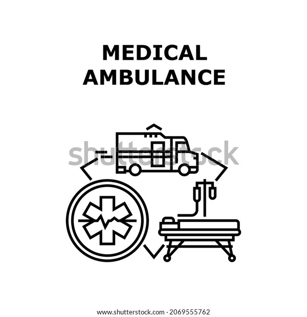 Medical Ambulance\
Car Vector Icon Concept. Medical Ambulance Car For Fast\
Transportation Patient To Hospital And Urgency First Aid. Emergency\
Van Vehicle For Help Black\
Illustration