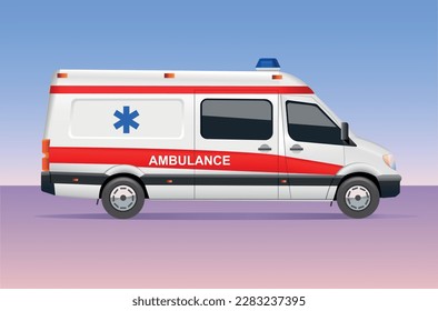 Medizinischer Krankenwagen. Weißer Minibus. Vektorgrafik