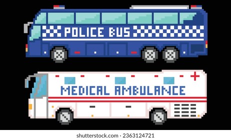 Medizinischer Krankenwagen, der auf der Grundlage der Größe von 8 Bit entworfen wurde. Ein Polizeibus, der für Ihr Spielgut geeignet ist.