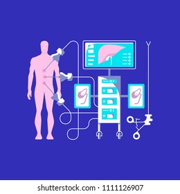 Medical ambulance icons in flat style. Laparoscopy icons isolated on dark blue background. Vector illustration eps 10