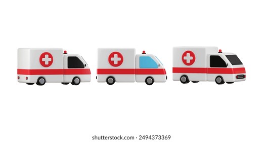 Medical ambulance vehicle icon set 3d rendering vector illustration