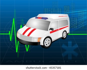 The medical ambulance of white color on dark background