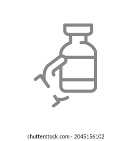 Medical ampoule in hand line icon. Vaccination, preventive measures, vaccine, serum symbol