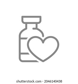 Medical ampoule with heart line icon. Vaccine, serum, vaccination information, immunization symbol