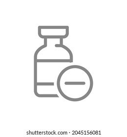 Medical Ampoule And Minus Line Icon. Non-effective Vaccine, Antibodies, Unsuccessful Vaccination, Non-sterile Symbol