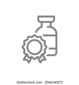 Medical ampoule and reward, medal line icon. Vaccination, serum award, best vaccine, certified vaccine symbol