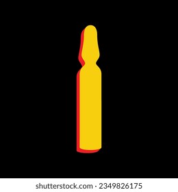 Medical ampoule sign. 3D Extruded Yellow Icon with Red Sides a Black background. Illustration.