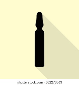 Medical ampoule sign. Black icon with flat style shadow path on cream background.