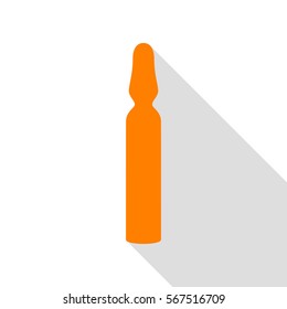 Medical ampoule sign. Orange icon with flat style shadow path.