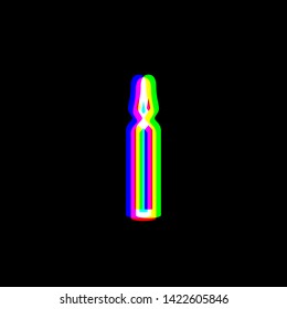 Medical ampoule sign. Red, green and blue unfocused contour icon at black background. Illustration.