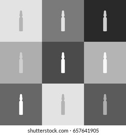Medical ampoule sign. Vector. Grayscale version of Popart-style icon.