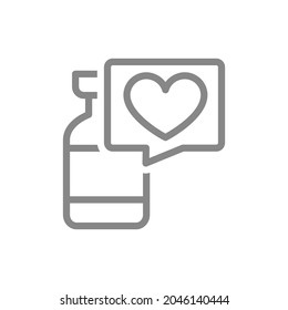 Medical ampoule and speech bubble with heart line icon. Vaccine, serum, vaccination information, immunization symbol