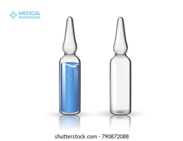 Medical ampoule. Transparent glass , realistic 3d vector illustration. Realistic Isolated Illustration