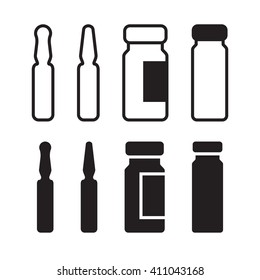 Medical ampoule or vaccine vector icon set. Simple medical sign isolated. Ampoule simple black icon. Vaccine ampoule in thin line style. 