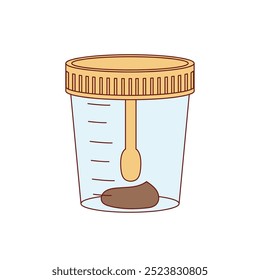 Medical analysis, laboratory analysis of stool in plastic jars. Vector illustration in cartoon style