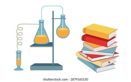 Análisis médico. Pila de libros de ilustración plana vectorial.	