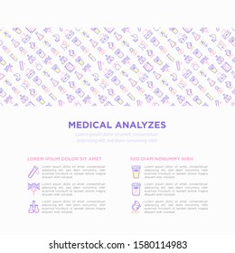 Medical analyzes concept with thin line icons: blood test, urine test, stool, ECG, mammography, sperm, DNA, ultrasound, EEG, X-ray, gastroscopy. Vector illustration for laboratory web page