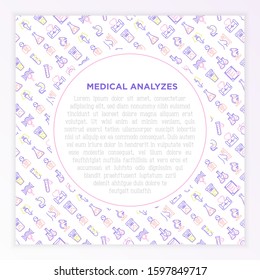 Medical analyzes concept with thin line icons: blood test, urine test, stool, ECG, mammography, sperm, DNA, ultrasound, EEG, X-ray, gastroscopy. Vector illustration for laboratory web page