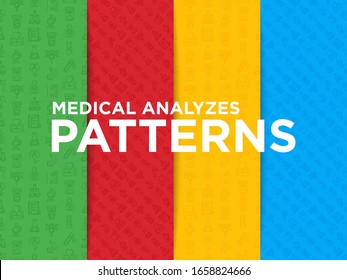 Medical analyzes seamless pattern with thin line icons: blood test, urine test, stool, ECG, mammography, sperm, DNA, ultrasound, EEG, X-ray, gastroscopy. Vector illustration for laboratory web page.