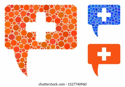 Medical answer composition of small circles in various sizes and color tones, based on medical answer icon. Vector small circles are grouped into blue composition.