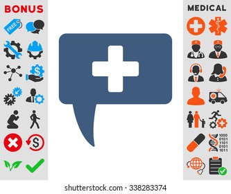 Medical Answer vector icon with bonus. Style is flat symbol, cobalt color, rounded angles, white background.