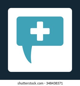 Medical Answer vector icon. Style is flat rounded square button, blue and white colors, dark blue background.