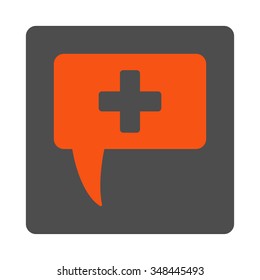 Medical Answer vector icon. Style is flat rounded square gray button with red symbol, white background.