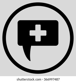 Medical Answer vector icon. Style is flat circled symbol, black color, rounded angles, light gray background.
