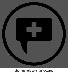 Medical Answer vector icon. Style is flat circled symbol, black color, rounded angles, gray background.