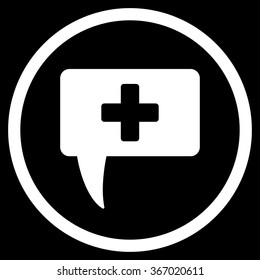 Medical Answer vector icon. Style is flat circled symbol, white color, rounded angles, black background.