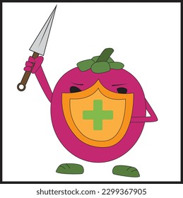 Medical antibiotic character care with shield. Shield mascot design , the cute mangosteen character illustration.