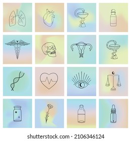 Medical, Apothecary vector set. Abstract, mystical Medicine illustrations, icons. Health logo designs. Pharmaceutical Signs and symbols,