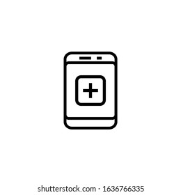 Medical app icon vector in linear, outline style design isolated on white background, icon illustration, eps 10