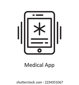 Ilustración de diseño de icono de contorno del vector de aplicación médica. Símbolo médico sobre archivo EPS 10 de fondo blanco