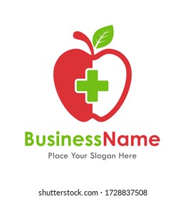 Medical apple with cross sign vector template logo. Suitable for business, web, health, science and design