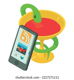 Medical application icon isometric vector. Modern smartphone and pharmacy symbol. Medicine and healthcare concept