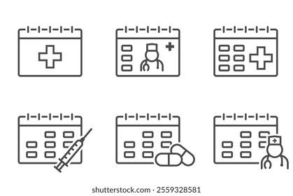 Medical appointment schedule line icon set. Health care isolated vector images in simple style