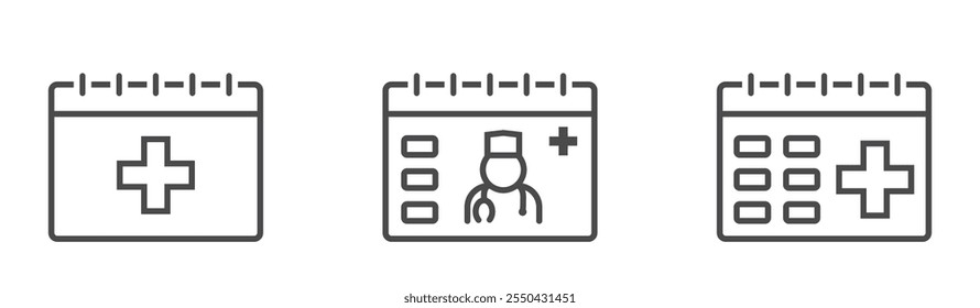 Medical appointment schedule line icons. Health care isolated vector images in simple style