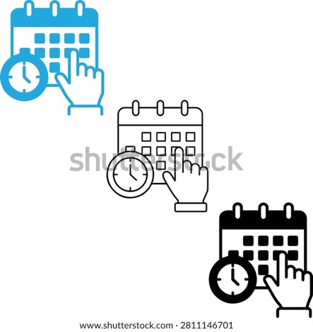 Medical appointment scheduling and calendar planning icon set