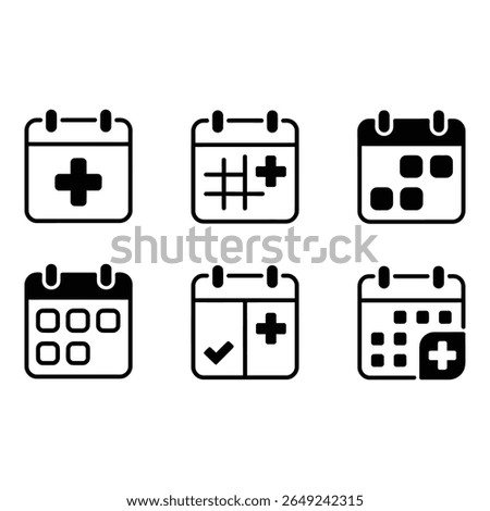Medical Appointment Scheduling Icons Bold Black Calendar Plus Symbols Healthcare App UI Design Elements