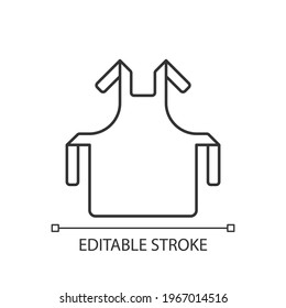 Medical apron linear icon. Protective wear. Sterile suit to work in hospital. Disposable PPE. Thin line customizable illustration. Contour symbol. Vector isolated outline drawing. Editable stroke