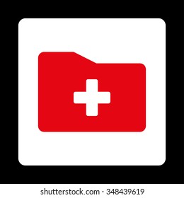 Medical Archive vector icon. Style is flat rounded square button, red and white colors, black background.