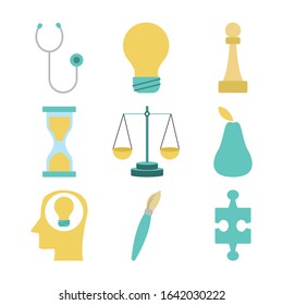 medical and arts skills related icons set over white background, colorful design, vector illustration
