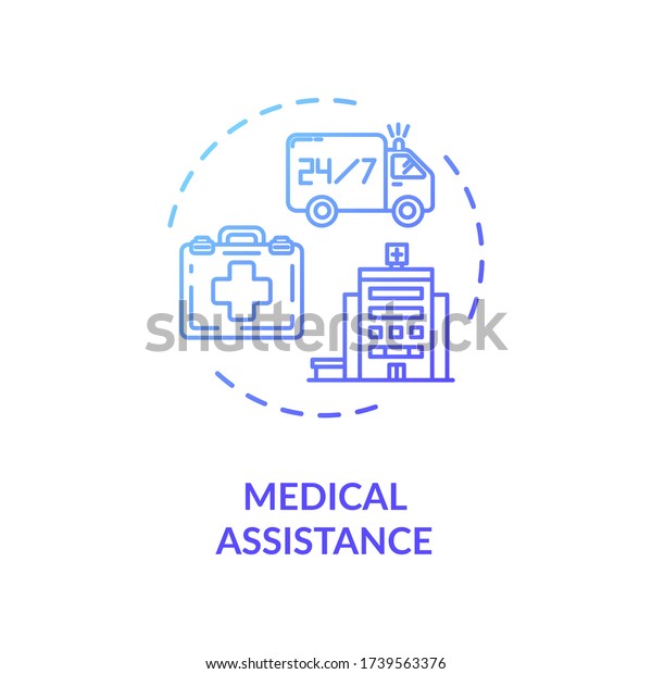 Medical assistance concept\
icon. Emergency service. Ambulance car. 24 hours doctor support.\
Hospital thin line illustration. Vector isolated outline RGB color\
drawing