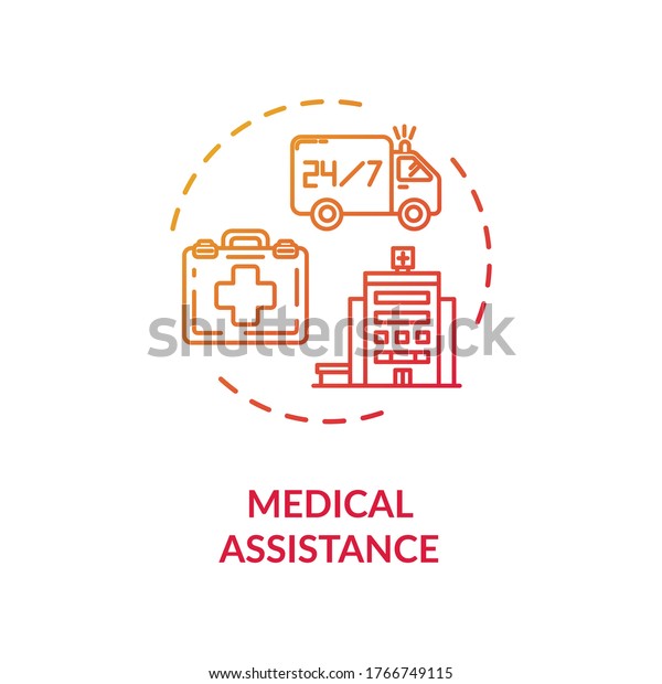 Medical assistance concept\
icon. Emergency service. Ambulance car. 24 hours doctor support.\
Paramedic thin line illustration. Vector isolated outline RGB color\
drawing