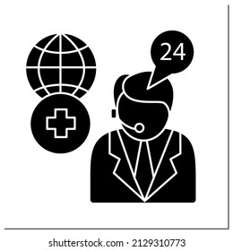 Medical Assistance Glyph Icon. Consumer Support Day-and-night. Consultation About Serious Illness, Traumas, Citizen Deaths. Embassy Service.Filled Flat Sign. Isolated Silhouette Vector Illustration