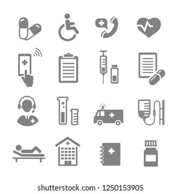 Medical assistance and healthcare icons set vector set