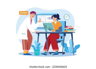 Medical assistant checking medical data in computer