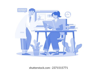 Medical Assistant Checking Medical Data In Computer