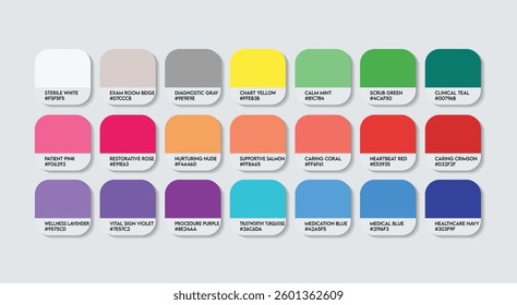 Medical Assistant Color Guide Palette with Color Names. Catalog Sample of Medical Assistant with RGB HEX codes and Names. Medical Assistant Doctor Color Palette, fashion trend Calm Color Palette
